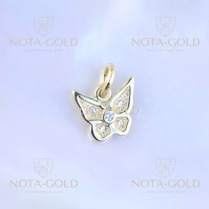 Женская золотая подвеска в виде бабочки с бриллиантами (Вес: 1 гр.)