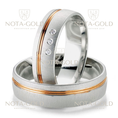 Матовые комбинированные обручальные кольца на заказ i490 (Вес пары: 12 гр.)