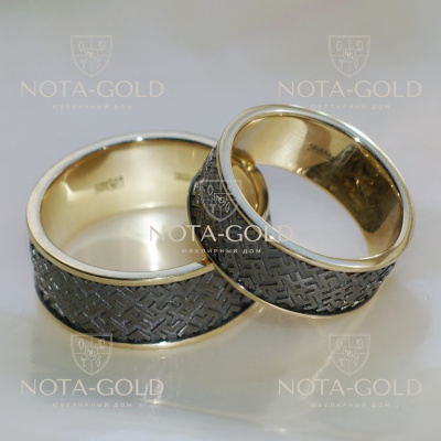Обручальные кольца с чернением со славянскими символами на заказ (Вес пары: 18 гр.)
