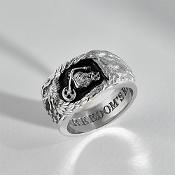 Кольцо из белого золота с черной эмалью, гравировкой и байкерской символикой (Вес 14,4 гр.)