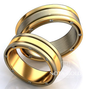 Двухцветные обручальные кольца с бриллиантами в торце на заказ i944 (Вес пары: 12 гр.)
