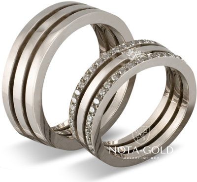 Обручальные кольца из белого золота на заказ с бриллиантами (Вес пары: 15 гр.)