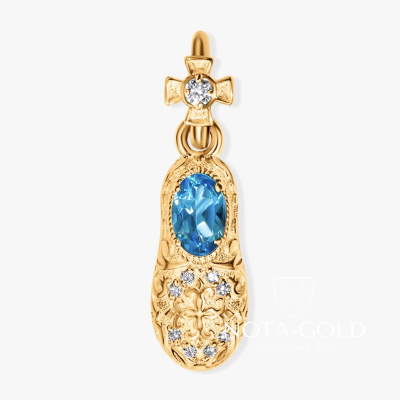 Подвеска башмачок Святого Спиридона Тримифунтского из желтого золота с топазом и бриллиантами (Вес 3,1 гр.)
