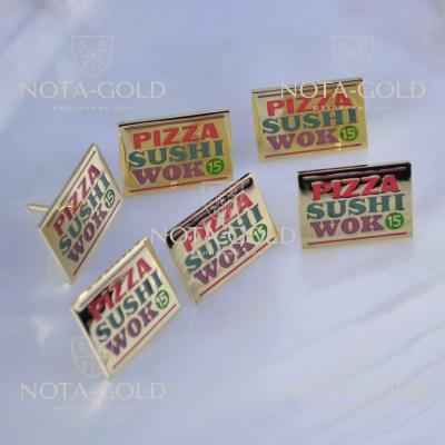 Партия корпоративных золотых значков с цветной эмалью и логотипом для компании (Вес: 4,5 гр.)