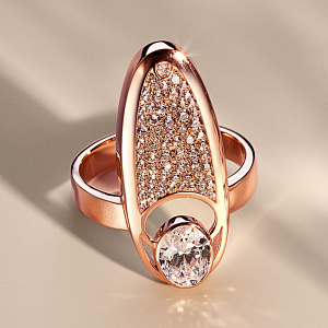 Женское золотое кольцо овальная площадка с бриллиантами (Вес 7,2 гр.)