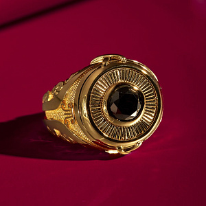 Золотая печатка с крупным черным бриллиантом (Вес 26,6 гр.)