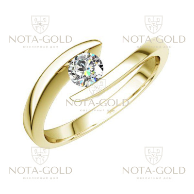 Женское кольцо из жёлтого золота с бриллиантом 0,3 карата в лапках (Вес: 3 гр.)