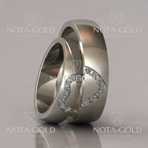 Парные обручальные кольца из белого золота Сердце на заказ (Вес пары: 12 гр.)