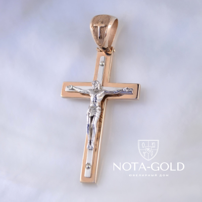 Нательный крест из позолоченного серебра Спаси и сохрани с распятием (Вес 7 гр.)