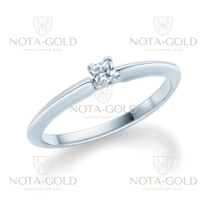 Классическое кольцо из белого золота с бриллиантом принцесса 0,08 карат (Вес: 2,5 гр.)