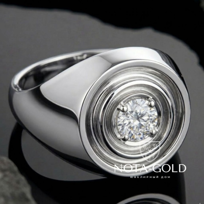 Мужское кольцо перстень из платины с крупным бриллиантом (Вес 24 гр.)