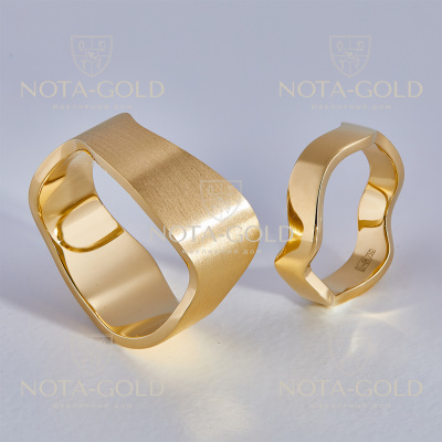 Обручальные кольца волны из матового и глянцевого золота (Вес пары: 19 гр.)