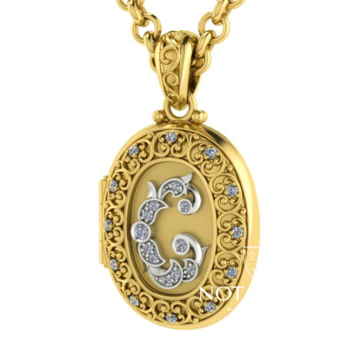 Медальон с инициалами и бриллиантами из золота открывающийся под фотографии (Вес: 9 гр.)