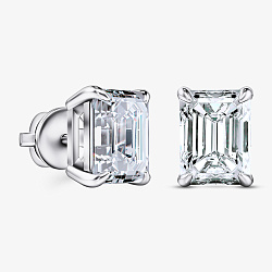Серьги пусеты из белого золота с лабораторными бриллиантами Радиант  (Вес 3 гр.)
