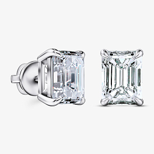 Серьги пусеты из белого золота с лабораторными бриллиантами Радиант  (Вес 3 гр.)