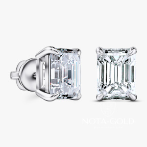 Серьги пусеты из белого золота с лабораторными бриллиантами Радиант  (Вес 3 гр.)