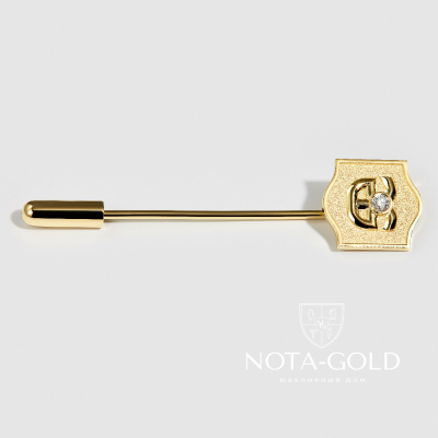 Булавка брошь из желтого золота с бриллиантом и личной гравировкой (Вес 5 гр.)