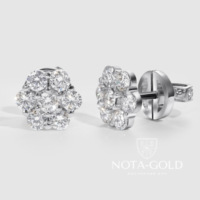 Золотые серьги-пусеты из белого золота с крупными бриллиантами (Вес: 3,5 гр.)