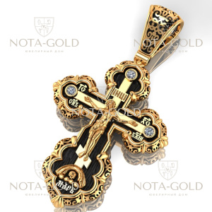 Тяжёлый мужской крест из золота с бриллиантами и эмалью эксклюзивного дизайна (Вес: 25 гр.)