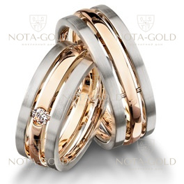 Двухцветные обручальные кольца с бриллиантом на заказ (Вес пары: 15 гр.)