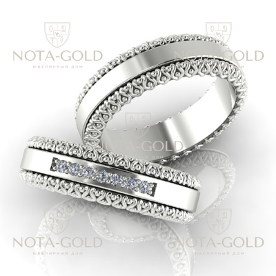 Обручальные кольца из белого золота с дорожкой из бриллиантов (Вес пары:13 гр.)