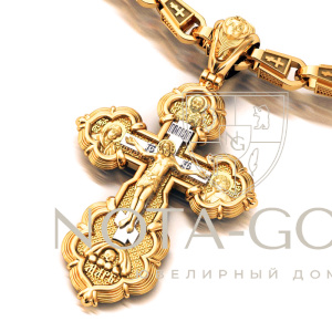 Православный золотой крест с распятием, ликами святых и молитвой Честному и Животворящему Кресту (Вес 18 гр.)
