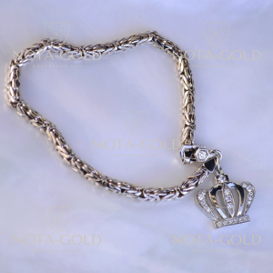 Золотой женский браслет Лисий хвост с подвеской с бриллиантами (цена за грамм)