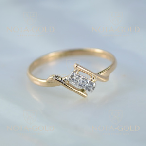 Помолвочное кольцо с тремя бриллиантами 0,063 карат из двухцветного золота (Вес: 1,26 гр.)