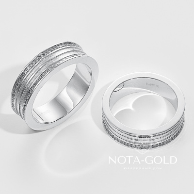 Обручальные кольца из белого золота с бриллиантовыми дорожками (Вес пары 22 гр. )