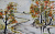 Картина акварелью на бумаге - Осенний пейзаж 20x12 см