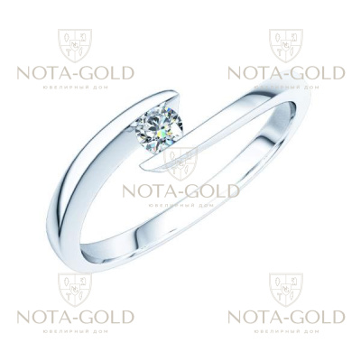 Женское кольцо из белого золота с бриллиантом 0,2 карата в лапках (Вес: 3 гр.)