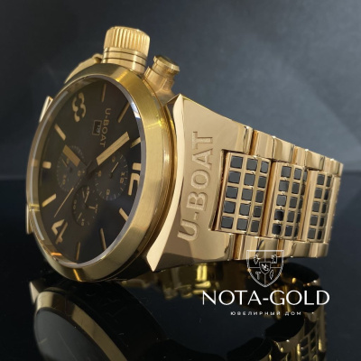 Браслет для часов из жёлтого золота 750 пробы с черными бриллиантами и гравировкой (Вес 156 гр.)