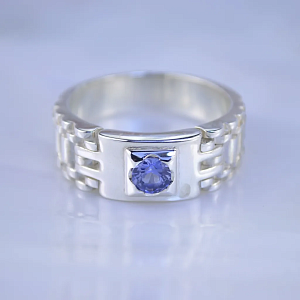 Мужское кольцо печатка из платины с сапфиром (Вес: 23 гр.)