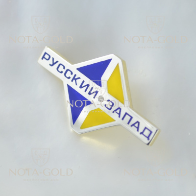Значок из жёлтого золота с бриллиантом и цветной эмалью для компании