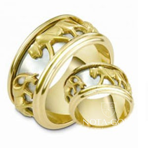Необычные обручальные кольца с рельефом "Пантера" на заказ (Вес пары: 18 гр.)