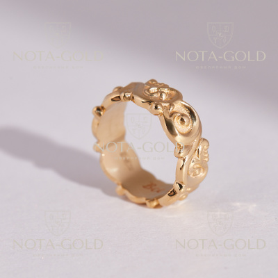 Ажурное золотое кольцо с узором и гравировкой (Вес: 5 гр.)