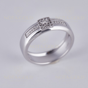 Широкое женское кольцо из белого золота с бриллиантами (Вес 5,4 гр.)