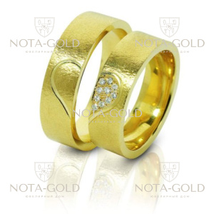 Обручальные кольца из жёлтого золота на заказ половинки сердца (Вес пары: 15 гр.)