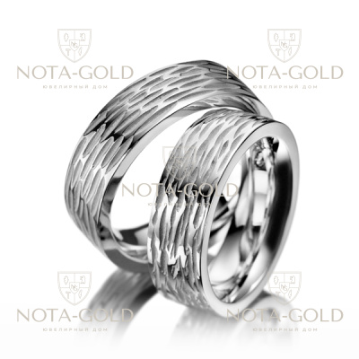 Обручальные кольца с необычной фактурной поверхностью на заказ (Вес пары: 17гр.)