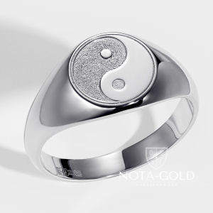 Кольцо печатка Инь и Ян из белого золота (Вес 8 гр.)