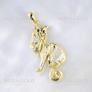 Эксклюзивная подвеска Кошка из жёлтого золота с бриллиантами (Вес: 14,5 гр.)