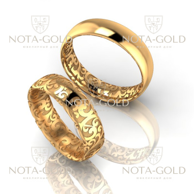 Обручальные кольца Гармония из белого золота с узорами (Вес пары: 14 гр.)