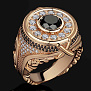 Золотая печатка-перстень с большим чёрным бриллиантом и россыпью бриллиантов вокруг (Вес: 27 гр.)