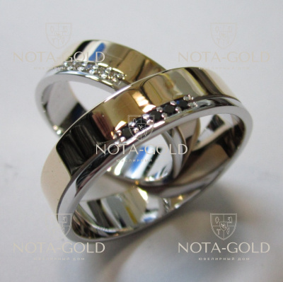 Обручальные кольца из белого золота с бриллиантами (Вес пары: 12 гр.)