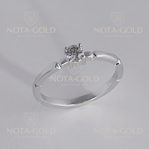 Помолвочное гранёное кольцо из белого золота с бриллиантом (Вес 2,3 гр.)