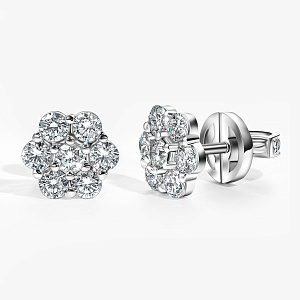 Золотые серьги-пусеты из белого золота с крупными бриллиантами (Вес: 3,5 гр.)