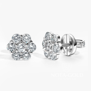 Золотые серьги-пусеты из белого золота с крупными бриллиантами (Вес: 3,5 гр.)