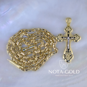 Православный крест из жёлтого золота с распятием и цепочкой плетения Краб Луксор (Вес: 48,5 гр.)
