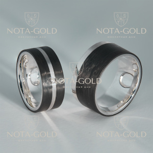 Обручальные кольца из белого золота с бриллиантом и карбоновым покрытием (Вес пары 19 гр.)