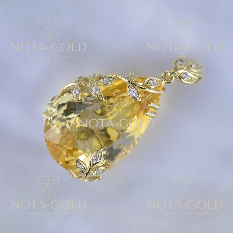 Золотой кулон с цитрином и бриллиантами под цепочку (Вес: 4 гр.)